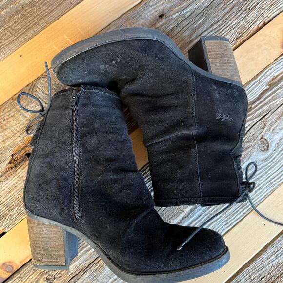 Bas. & Co. black leather ankle boots chunky heel - side zip back tie - size 40 - Picture 6 of 11